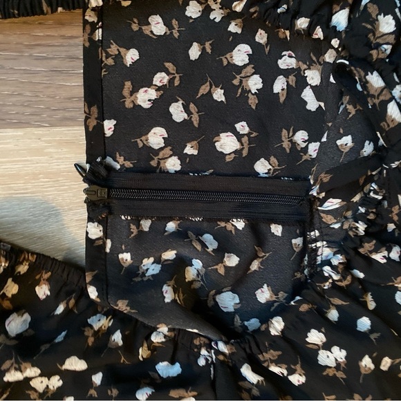 Dark Floral Milkmaid Long Sleeve Black Midi Dress Large Cottagecore Boho Dainty - Picture 7 of 7